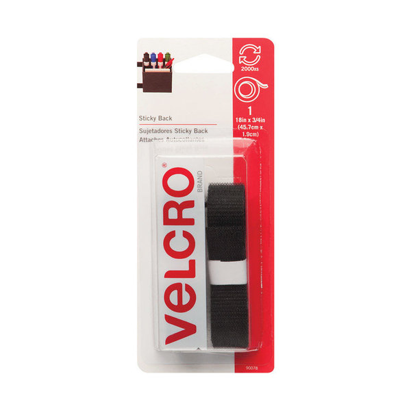 Velcro Brand Reclosable Fastener, Acrylic Adhesive, 18 in, 3/4 in Wd, Black 90078